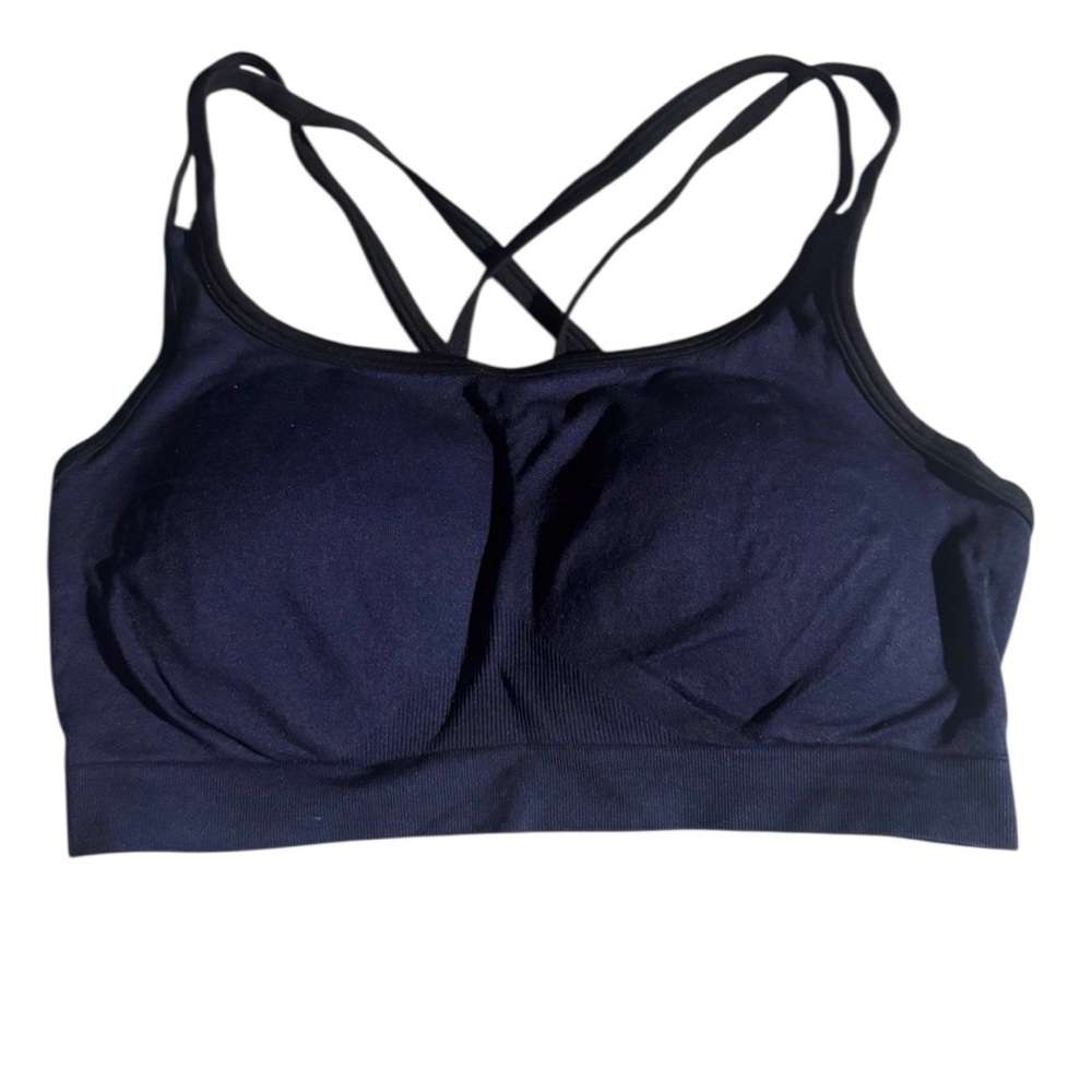 ATHLETIC WORKS Women’s Navy & Black Strappy Padded Sports Bra Sz M